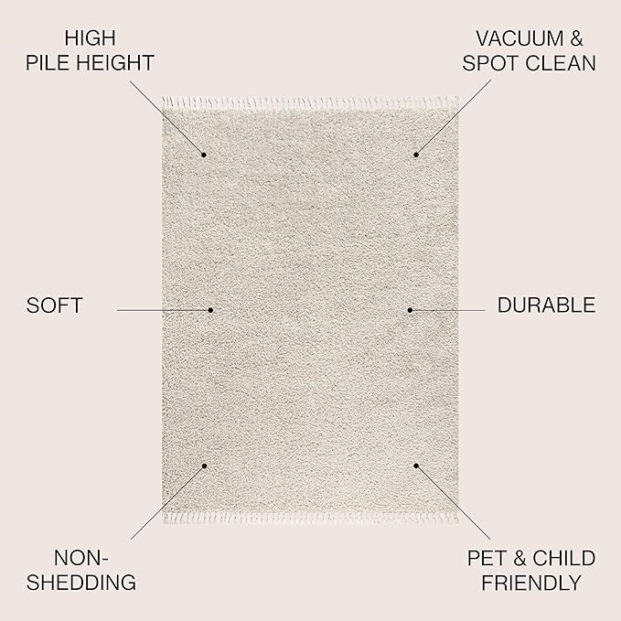JONATHAN Y Mercer Shag Plush Tassel Cream Indoor Area Rug, Contemporary - Image 2