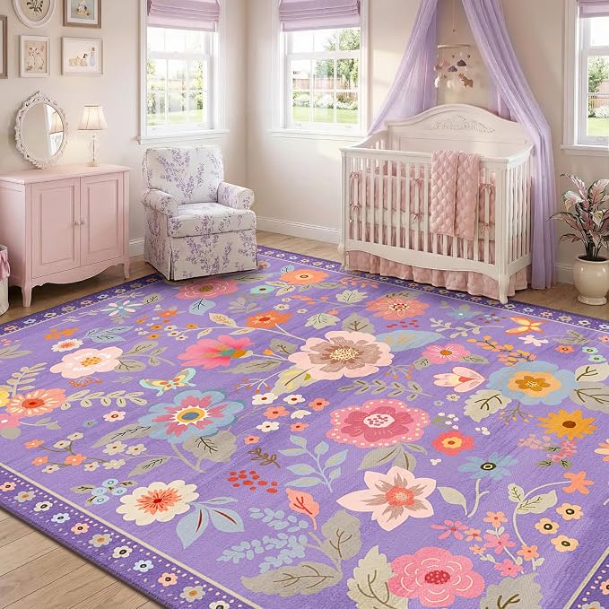 RELEANY Floral 7x9 Area Rugs Washable Print Boho Cute Carpet Non Slip Flower - Image 2