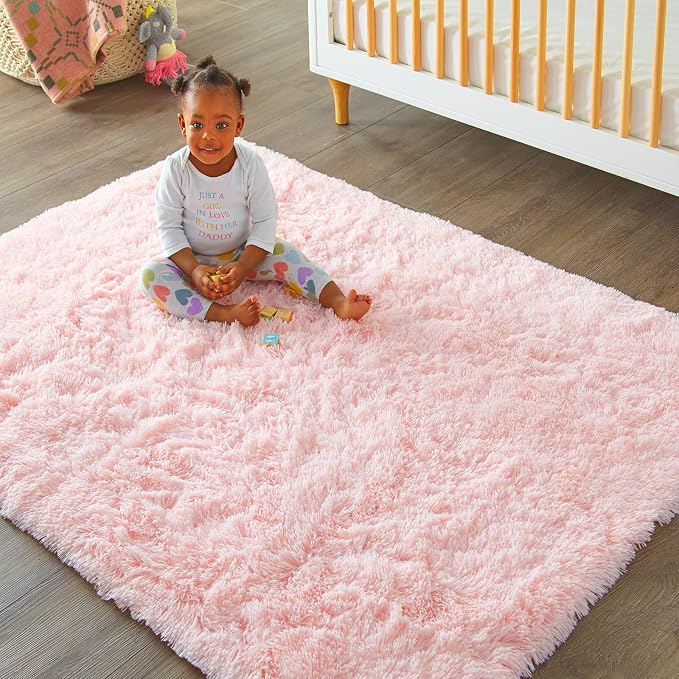 Ophanie Pink Rug for Bedroom Girls, Kids Fluffy Kawaii Fuzzy Furry Shag Area Rug - Image 5