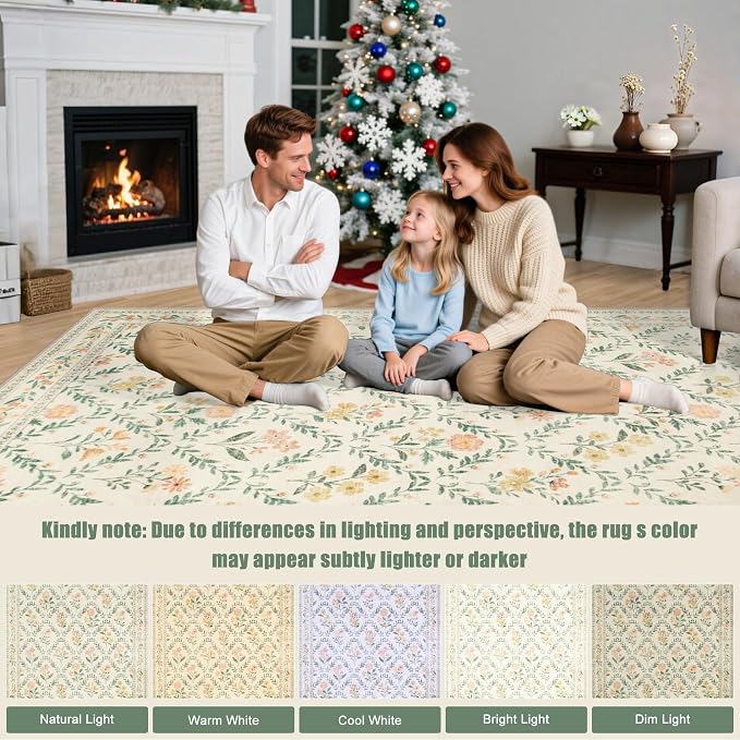 10x12 Area Rugs for Living Room: Floral Washable Rug Vintage Large Soft Boho - Image 8