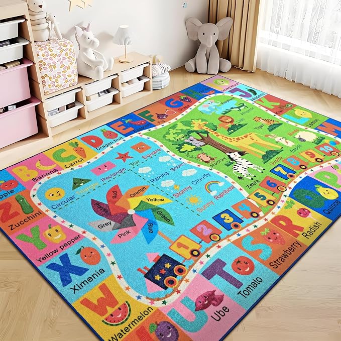Kids Rug for Playroom, 6x9 ABC Educational Carpet for Classroom, Fun Alphabet - Image 3