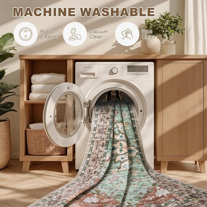 Area Rugs 10x14 Living Room Rug: Washable Rug Soft Vintage Distressed Floral - Image 6