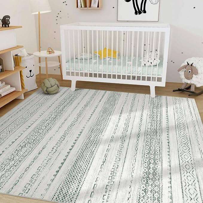 Nakagishi Green Rug Living Room 6x9: Washable Boho Large Neutral Farmhouse Soft - Image 8