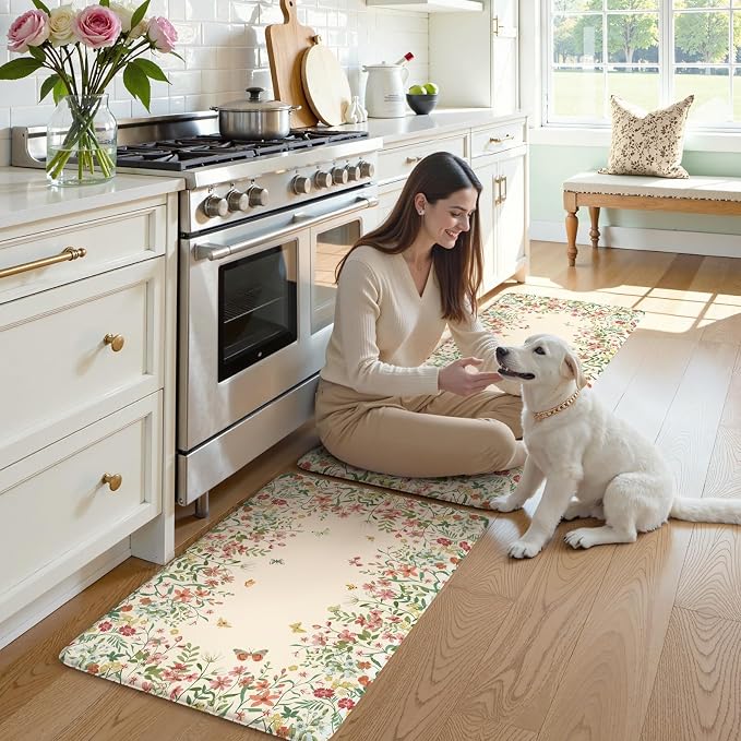 KIMODE Kitchen Mats for Floor Anti Fatigue, Flower Butterfly Kitchen Rugs Sets - Image 8