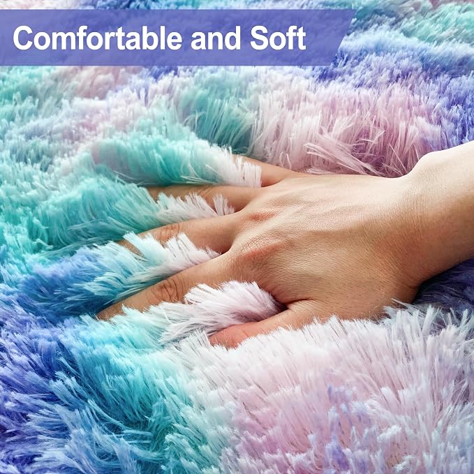 Purple Rainbow Rug 5x8ft Fluffy Plush Area Rugs - Image 7