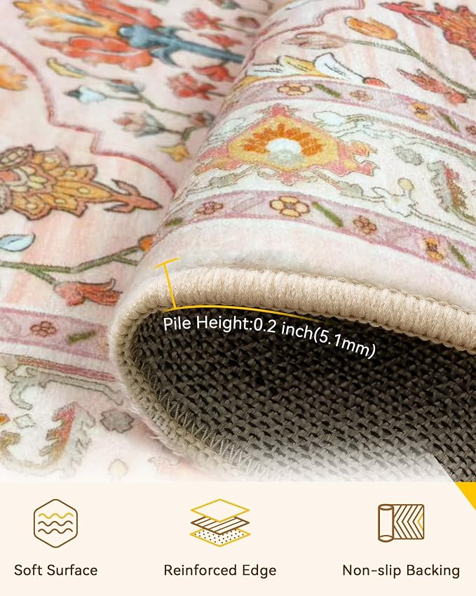 RELEANY Area Rugs 6'x9' Washable Non-Slip, Floral Vintage Distress Medallion - Image 5