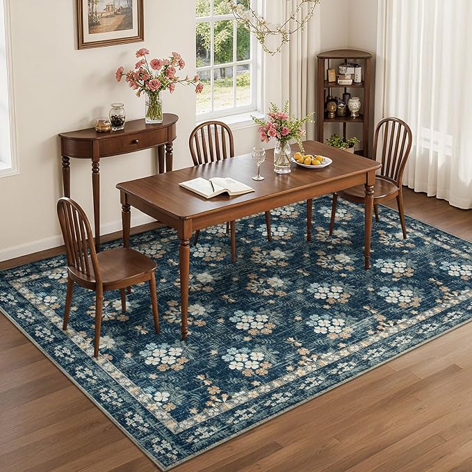 Lessymo Floral Living Room Rug 5x7, Soft Washable Area Rugs - Image 4