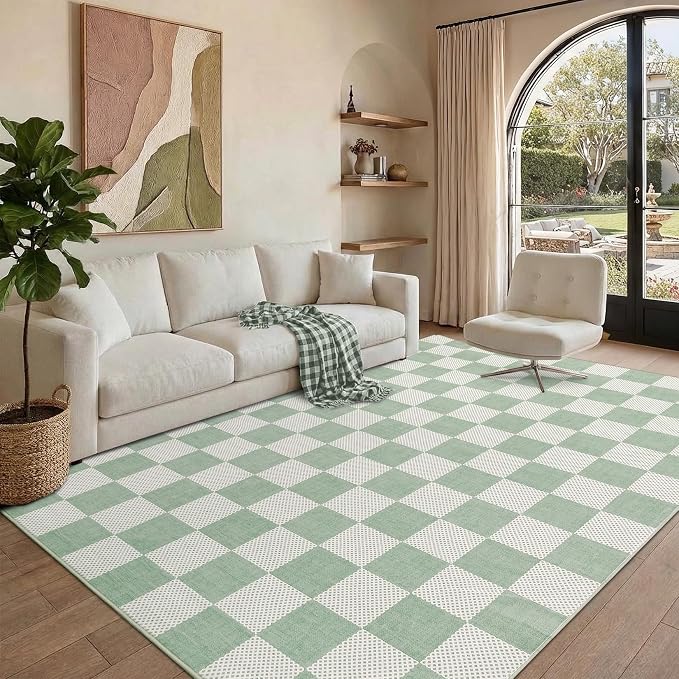 GarveeHome Checkered Sage Green 2x3 Washbale Rug Door Mat Geometric Diamond Dot - Image 4
