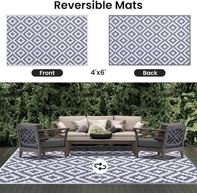 Smiry Waterproof Outdoor Rug 4x6 ft, Reversible Plastic Straw Patio Camping Rugs - Image 3