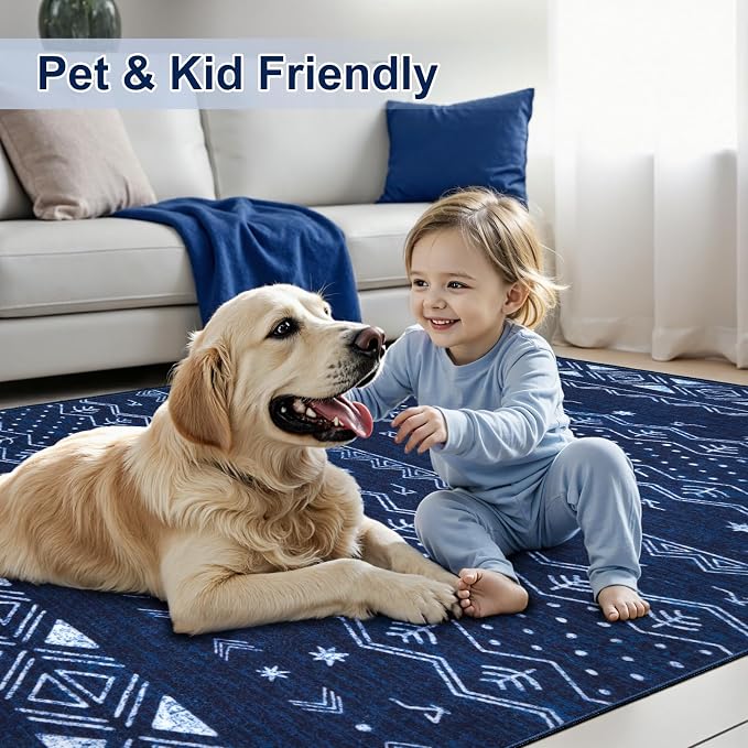 SERISSA 2x4 Rugs for Entryway, Washable Non-Slip Blue and White Small Runner Rug - Image 6
