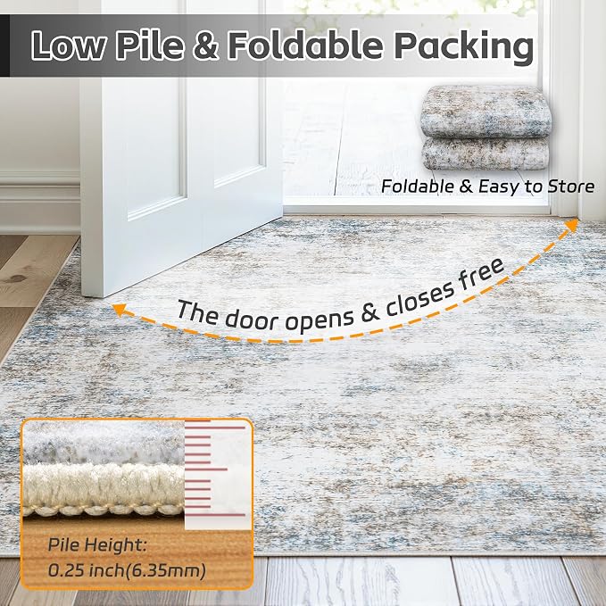 Area Rug 10x14 Living Room Rug Washable: No-Slip Abstract Soft Thin Large Brown - Image 7