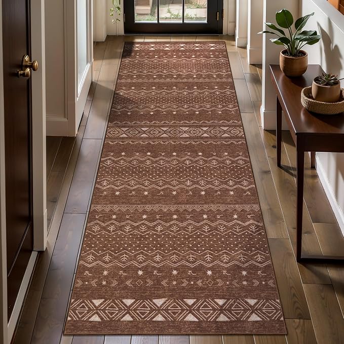 SERISSA 2x5 Kitchen Runner Rug, Washable Non-Slip Coffee Brown Boho Rug - Image 2