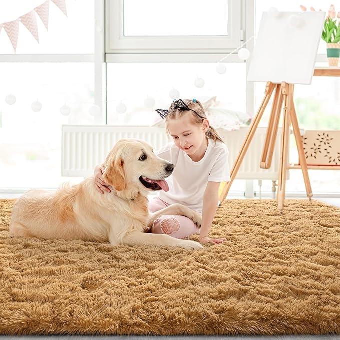 LOCHAS Bedroom Rug 2.6' x 5.3', Khaki Fluffy Shaggy Area Rug - Image 4