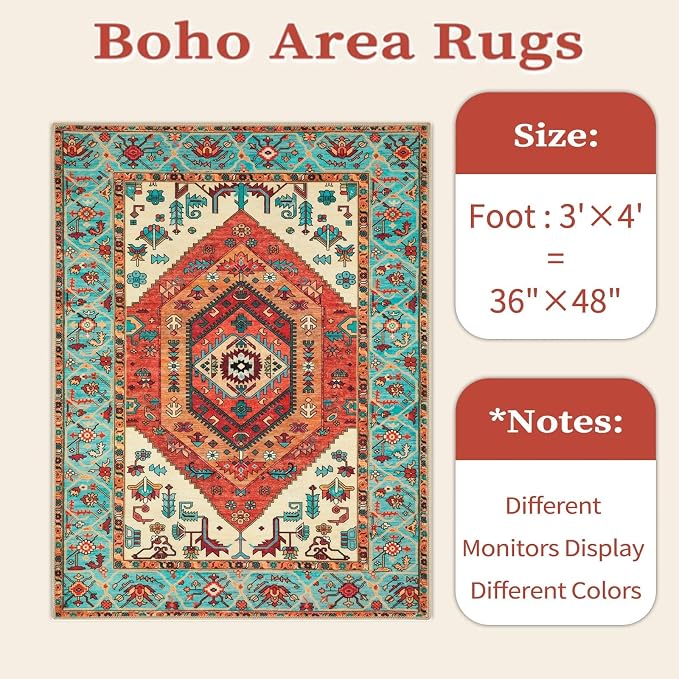SERISSA Boho Area Rugs for Entryway, 3x4 Washable Non-Slip Kitchen Rug - Image 6