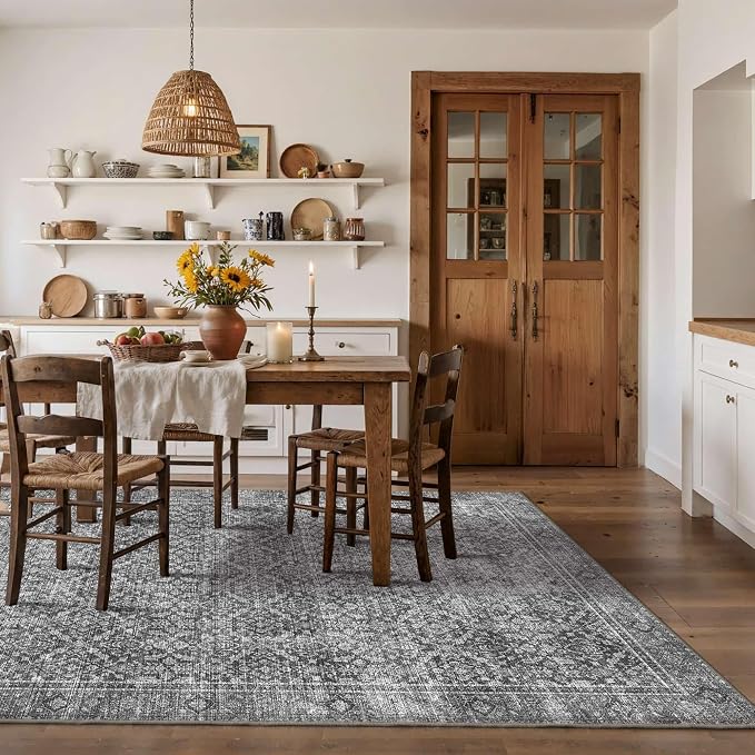 Latte&Fog 6x9 Area Rugs for Living Room, Large Vintage Grey Washable Rug - Image 5