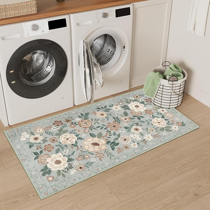 DUKINO 2x4 Rug for Entryway, Washable Kitchen Floral Runner Rug - Image 5