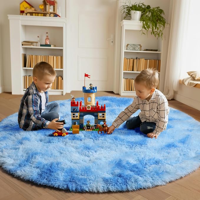ONASAR Tie-Dye Blue Round Area Rug 4ft, Soft Bedroom Circle Rugs Floor Mats - Image 3
