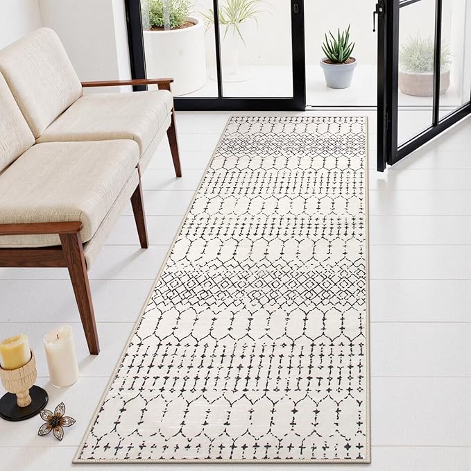 Lahome Moroccan Runners for Hallways 2x8 Beige Washable Runner Rug Non-Slip - Image 2