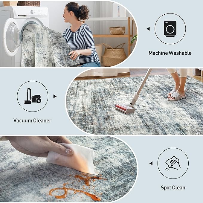 9x12 Area Rugs Washable Rug: Modern Abstract Living Room Rug Soft Anti-Skid - Image 3