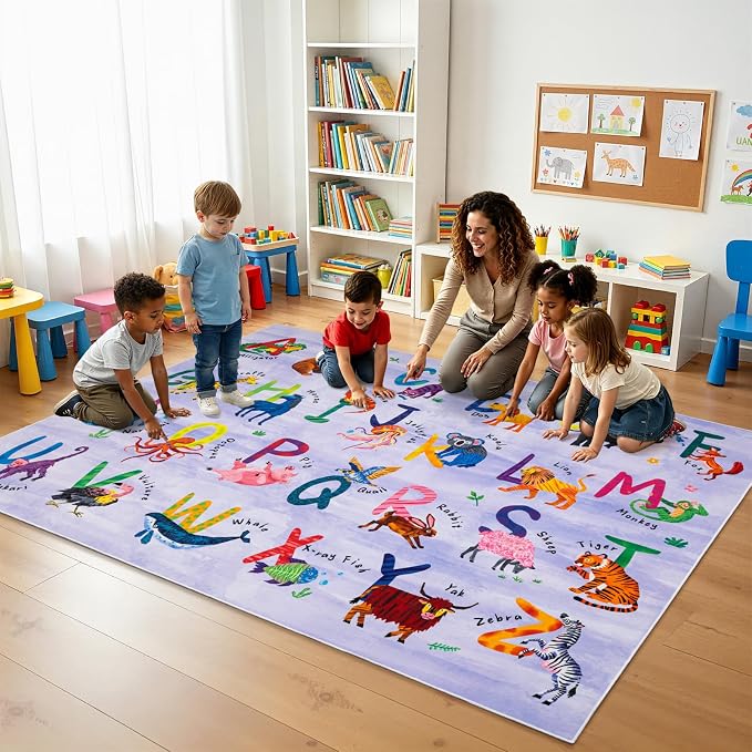 6x9 ABC Classroom Rug for Kids Playroom, Alphabet Rug - Image 3
