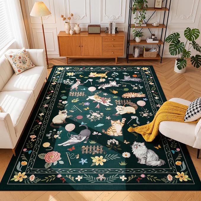 Unirea 4x6 Black Cat Area Rug for Bedroom, Living Room, Medium Washable Kids Rug by UNIREA