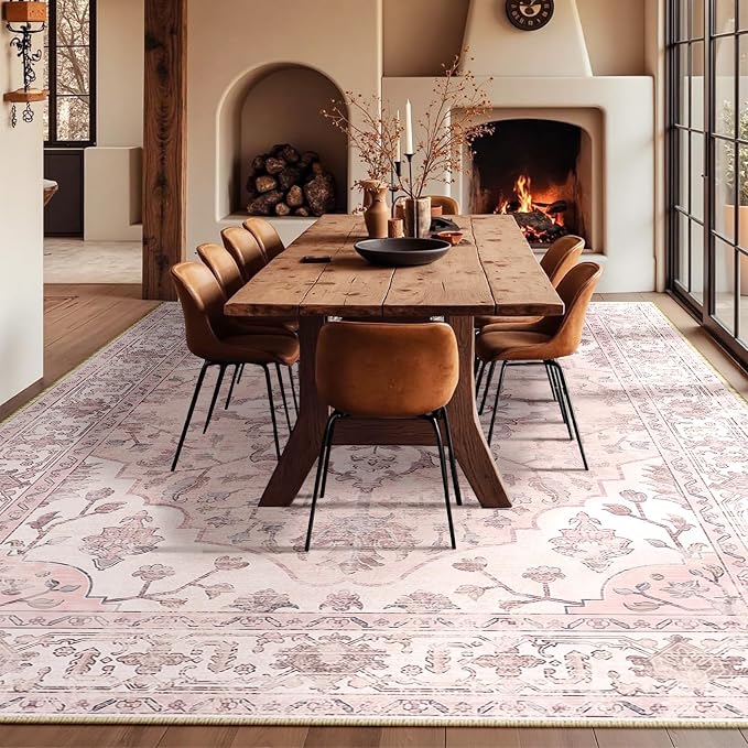 RELEANY Area Rugs Large 10'x14' Washable Non-Slip, Floral Vintage Distress - Image 9