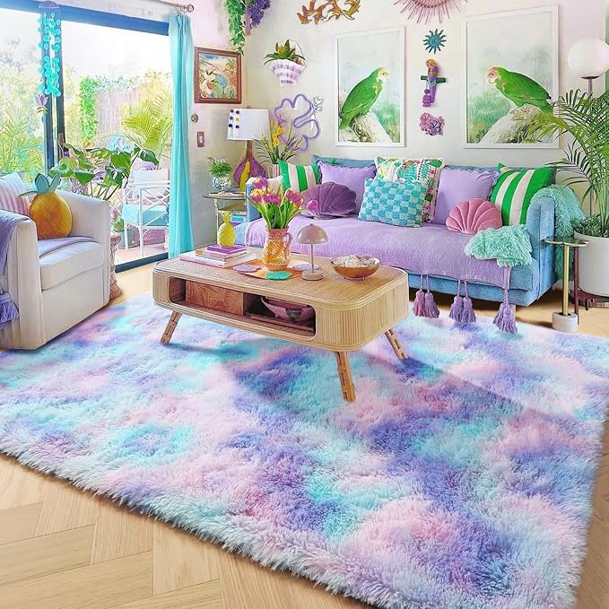 Amdrebio Blue Purple Rainbow Mermaid Rugs 6x9 - Image 5