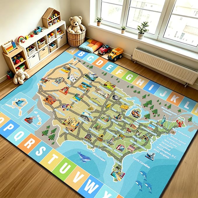 Car Rug Play Mat 8x10 ft, Race Track Map Road Rug - Image 9
