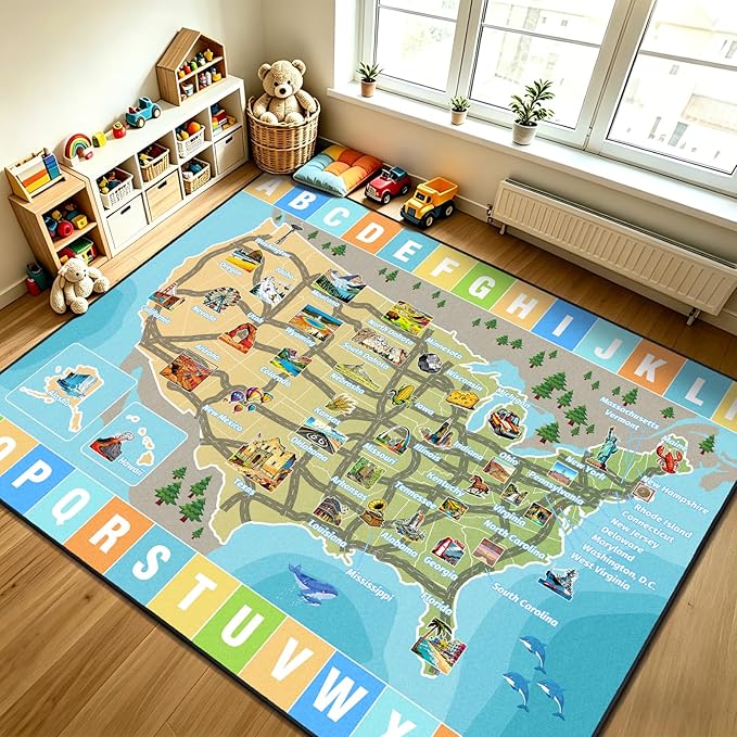 Car Rug Play Mat 4x6 ft, Race Track Map Road Rug - Image 9
