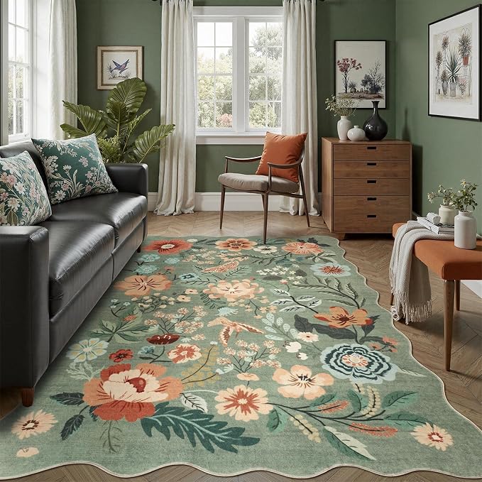 DCX Vintage Floral Rug 4x6, Washable Sage Green Rug - Image 3