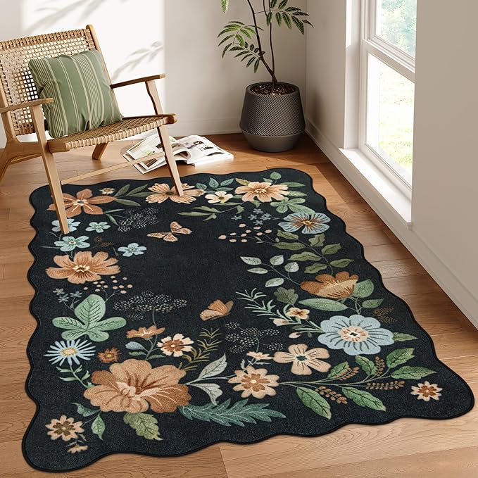 Lahome Floral Machine Washable Rug, 3x5 Rug Non Slip Soft Bedroom Rugs by Lahome