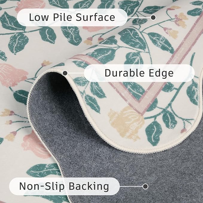 DCX Pink Botanical 5x5 Rug, Machine Washable Non Slip Stain Resistant Carpet - Image 7
