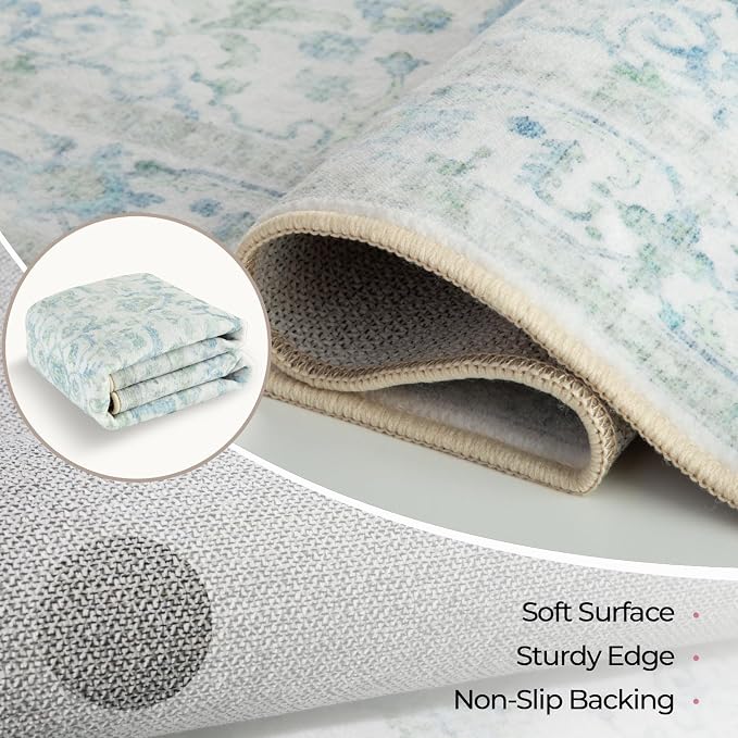 CAPALOCA Machine Washable Rugs Nursery Rug Sq5ft Cute Girl Non Slip Low Pile - Image 4
