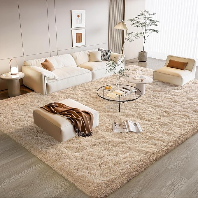 BENRON Soft Fluffy Rugs for Living Room 8 x 10 Light Tan, Extra Large Area Rug by BENRON