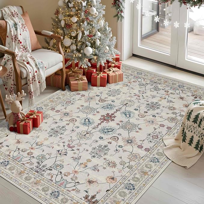 Rugxara Floral Rug for Entryway Bedroom, 3x5 Washable Area Rug, Vintage Boho by Rugxara