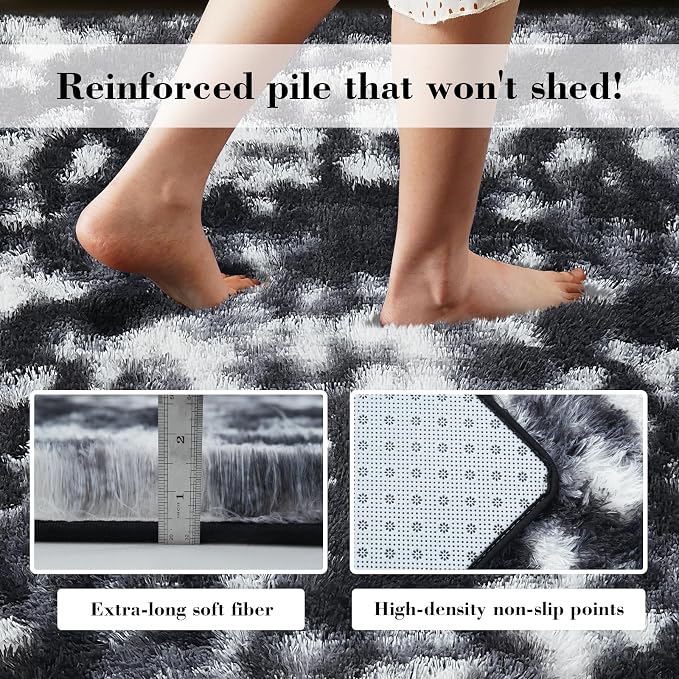 Fluffy Rug Shag Area Rug, Mottling Black 4x6 Area Rugs - Image 6