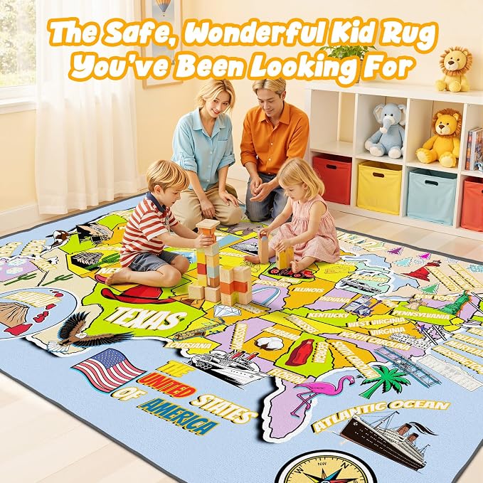 Educational USA Map Area Rug 9x12, Playroom Bedroom Classroom Rug - Image 7