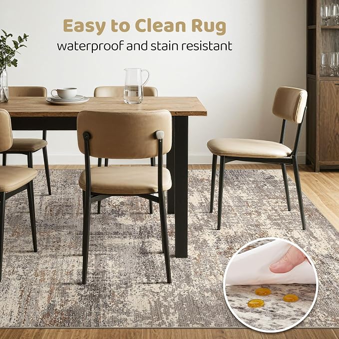 9x12 Area Rugs Living Room: Washable Large Abstract Neutral Modern Soft Rug - Image 6