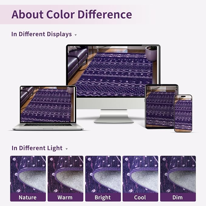 SERISSA 2x5 Kitchen Runner Rug, Washable Non-Slip Purple and White Boho Rug - Image 8