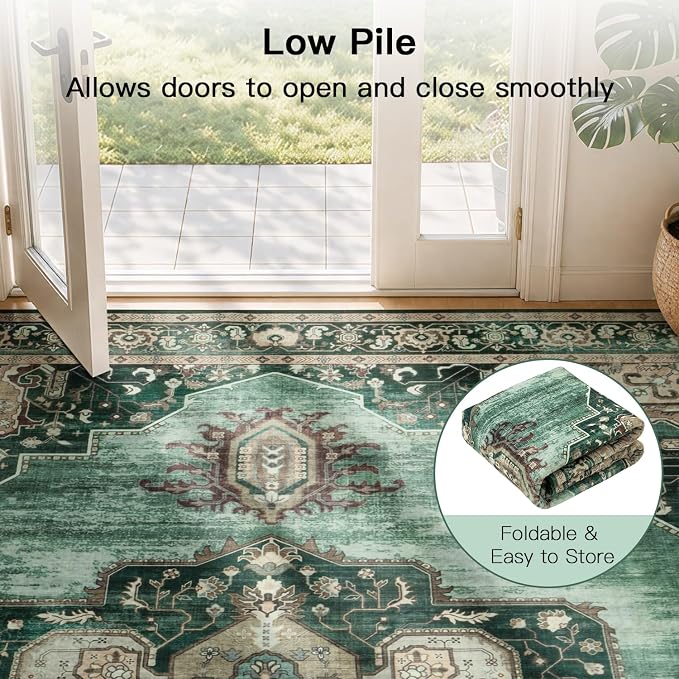 Lofus 5x7 Emerald Green Washable Rugs Non-Slip, Vintage Floral Area Rug - Image 8