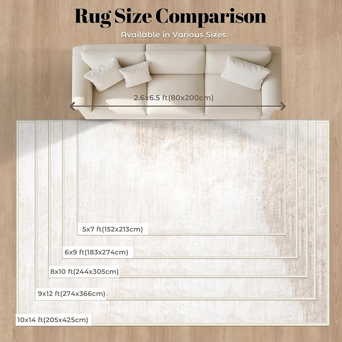 Area Rugs 8x10 Living Room: Washable Rug Modern Abstract Large Rugs Soft Non - Image 9