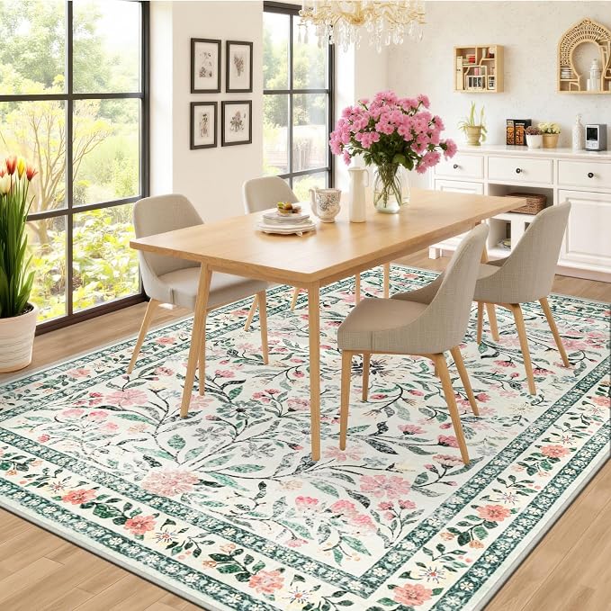 6x9 Area Rugs for Living Room: Floral Washable Rug Vintage Large Soft Boho - Image 4