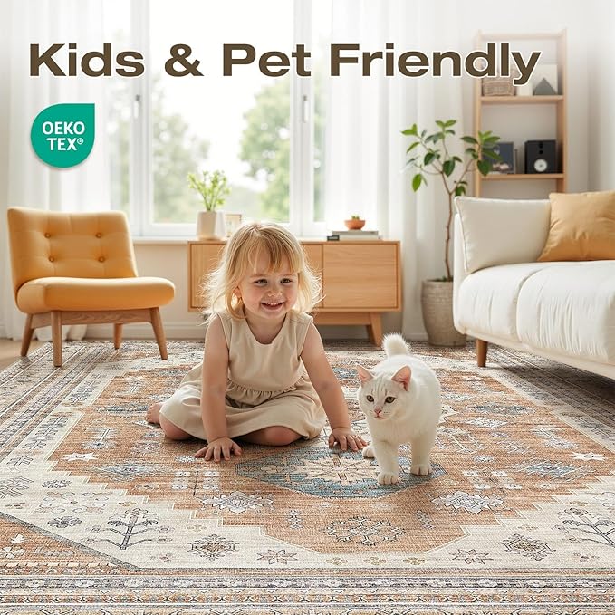 9x12 Washable Area Rug, Large Rugs - Image 5