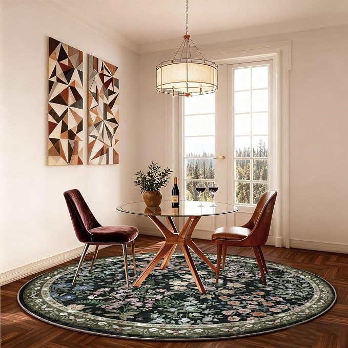 Washable Round Rugs for Bedroom 4ft: Living Room Rug Stain Resistant Non Slip - Image 4