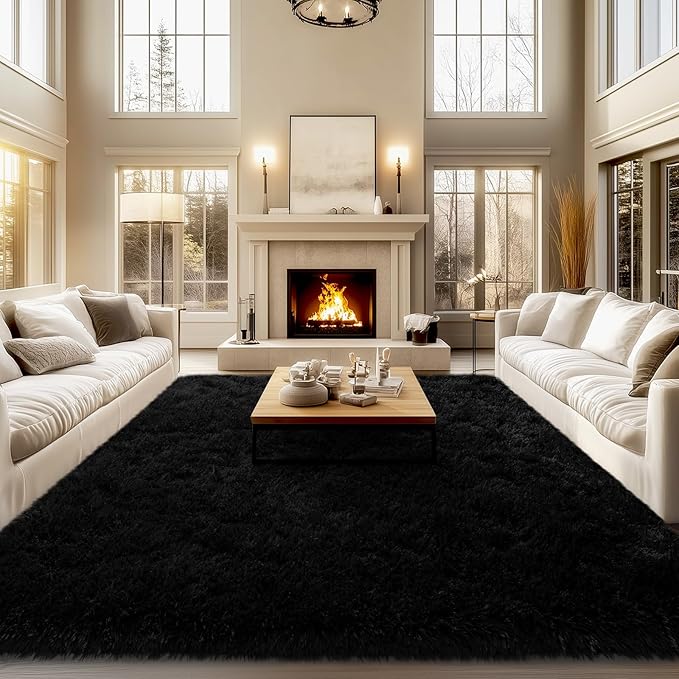 qulint Black Rug for Living Room, 9x12 Shag Rug for Bedroom Soft Shaggy Large by QULINT