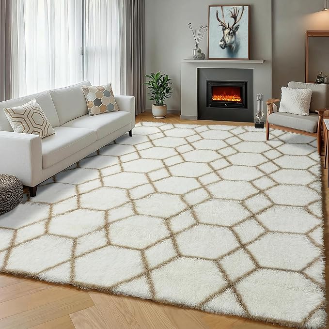 ONASAR 8x10 Area Rugs for Living Room, Fluffy White and Beige Bedroom Rug - Image 7