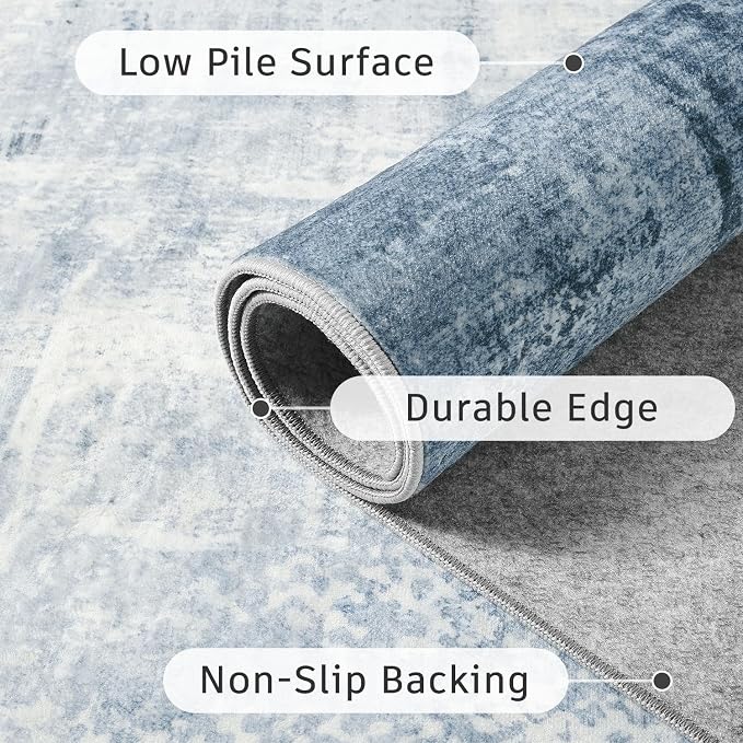 DCX Abstract Area Rug 6x9, Washable Blue Modern Rug - Image 8