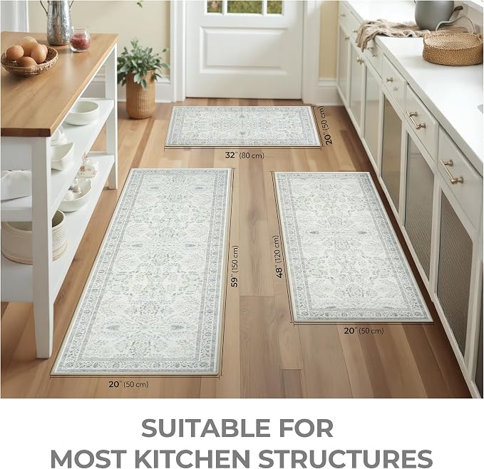 GRANNY SAYS Boho Kitchen Rug Sets of 3, Non Slip Washable Faux Wool Kitchen Mats - Image 2