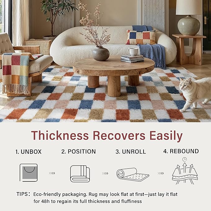 PureCozy Checkered Rug 3x5 for Living Room, Modern Rainbow Shag Rug Super Soft - Image 5
