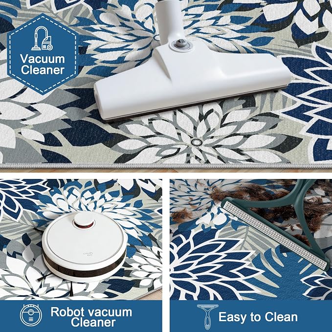3x5 Washable Rug for Living Room Tropical Botanical Modern Floral Chenille Area - Image 5
